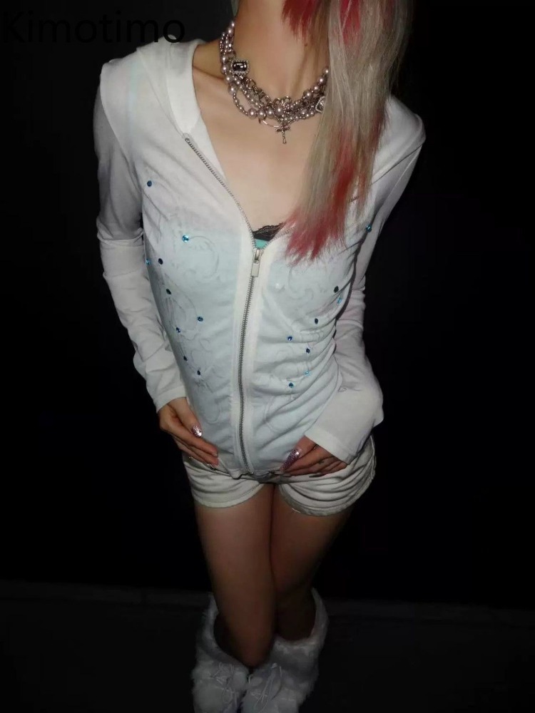 Street Fashion Goth - Kimotimo Y2k Punk Diamonds Print Hooded