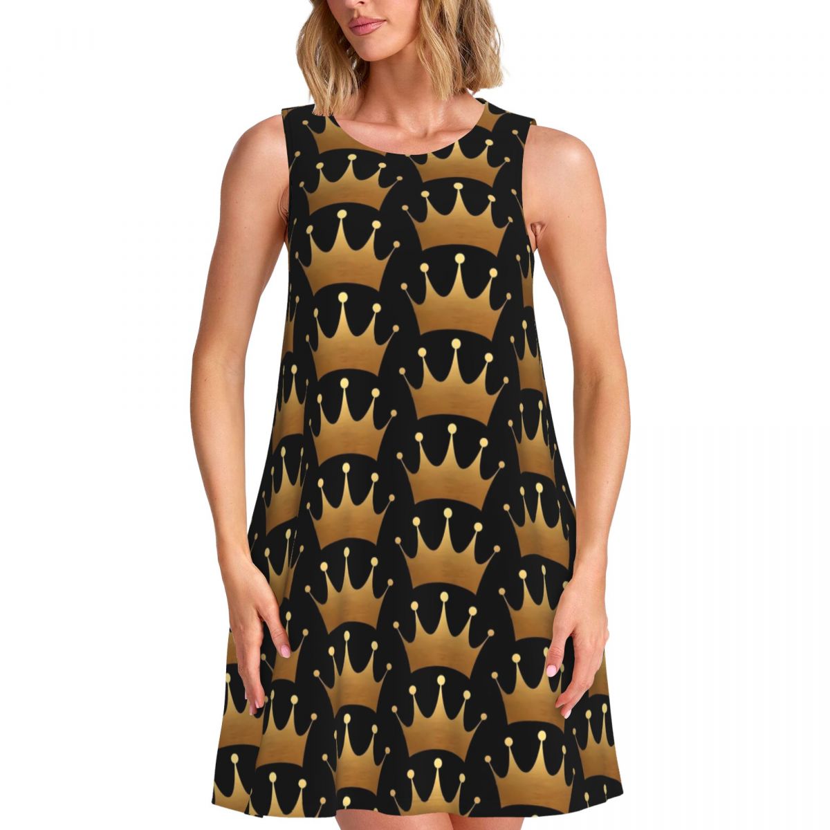 Queen Street Fashion - Queen Print Dress Gold Crown Pretty