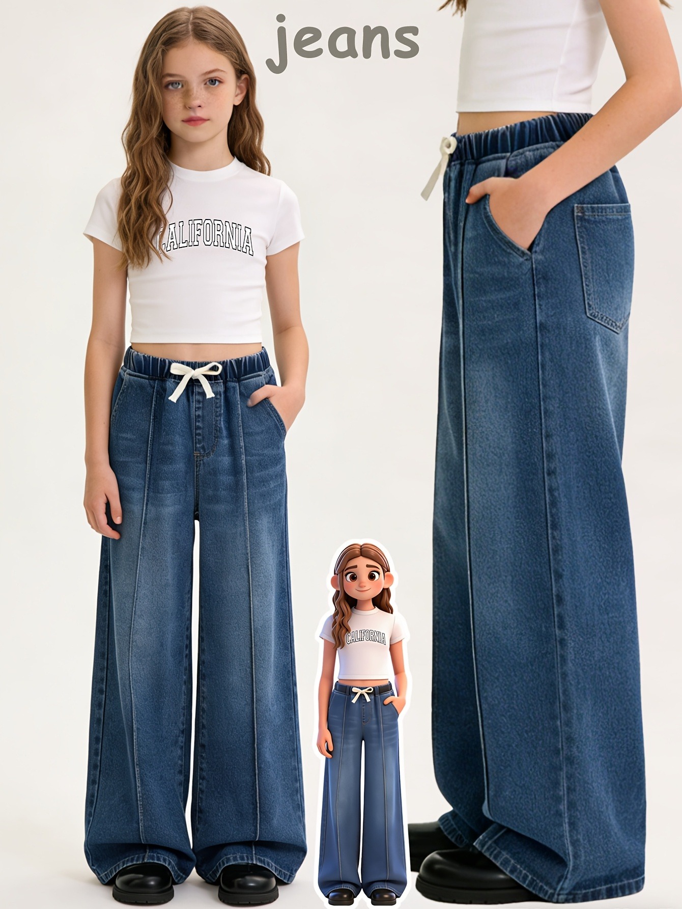 Y2K Little Girls Baggy Wide Le - Street Fashion Outfit Girl recension och pris