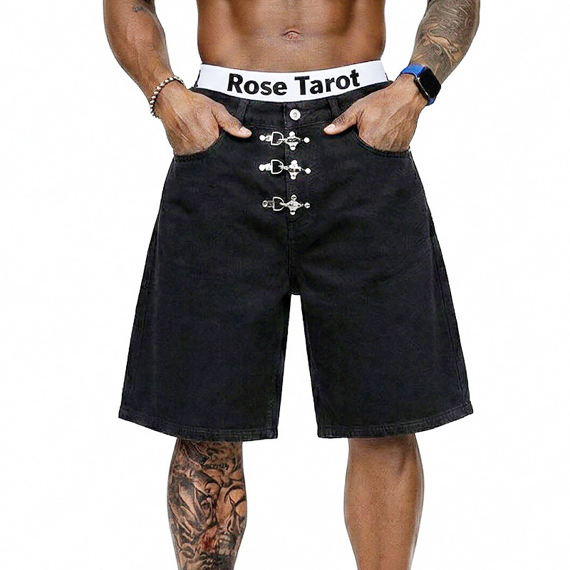Metal Buckle Short Baggy Jeans - Street Fashion Jeans Men recension och pris