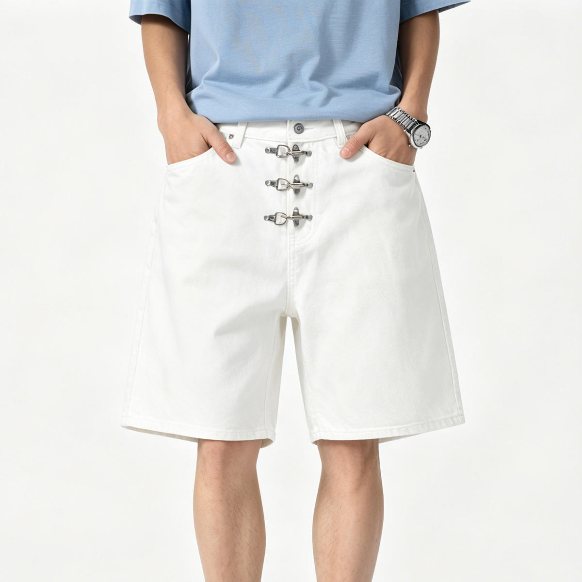 Metal Buckle Short Baggy Jeans - Street Fashion Jeans Men recension och pris
