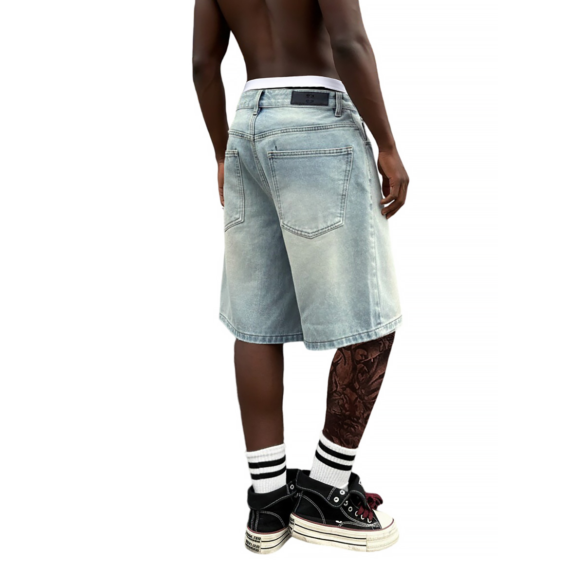 Metal Buckle Short Baggy Jeans - Street Fashion Jeans Men recension och pris