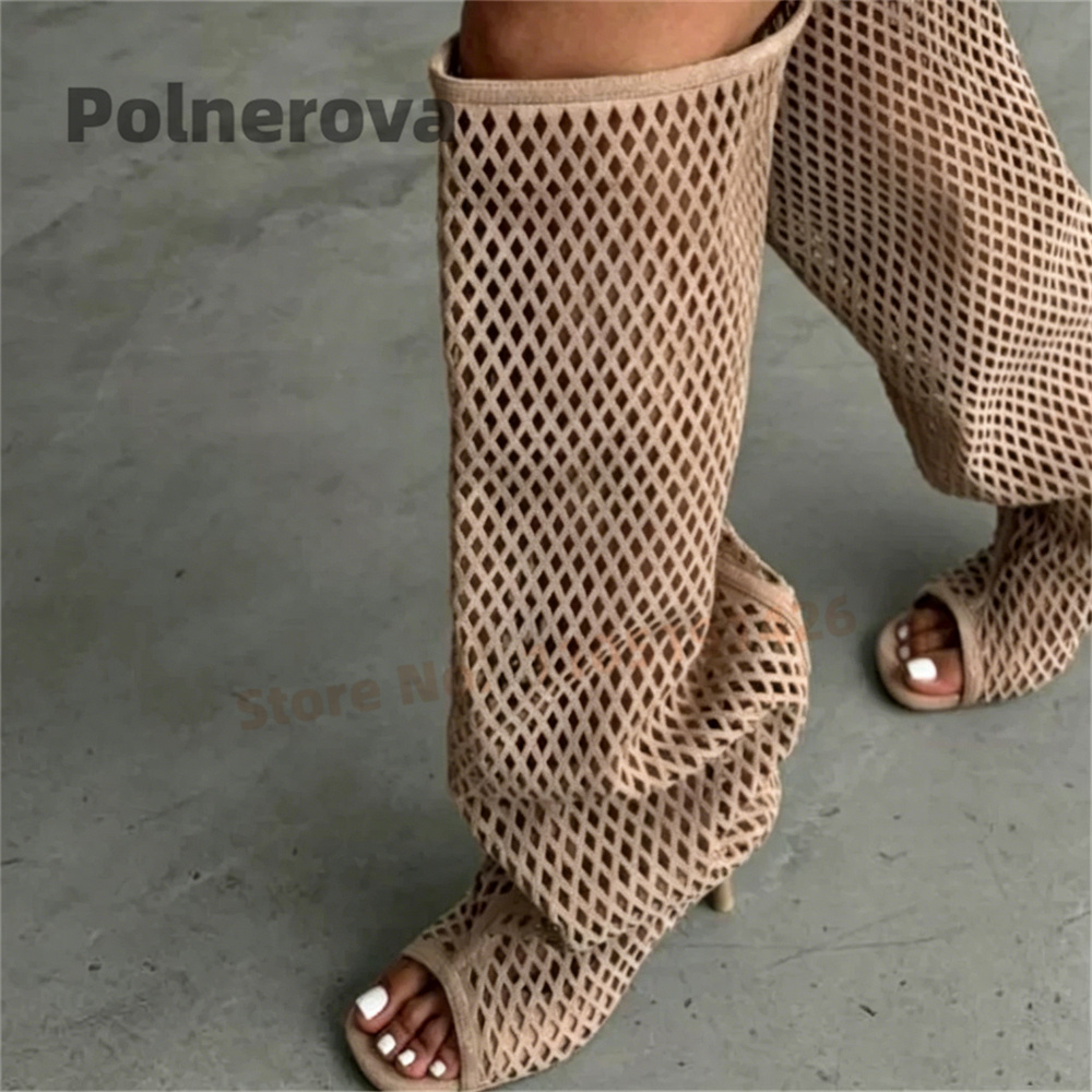Hollow Out Leather Knee High B - Street Fashion Female recension och pris
