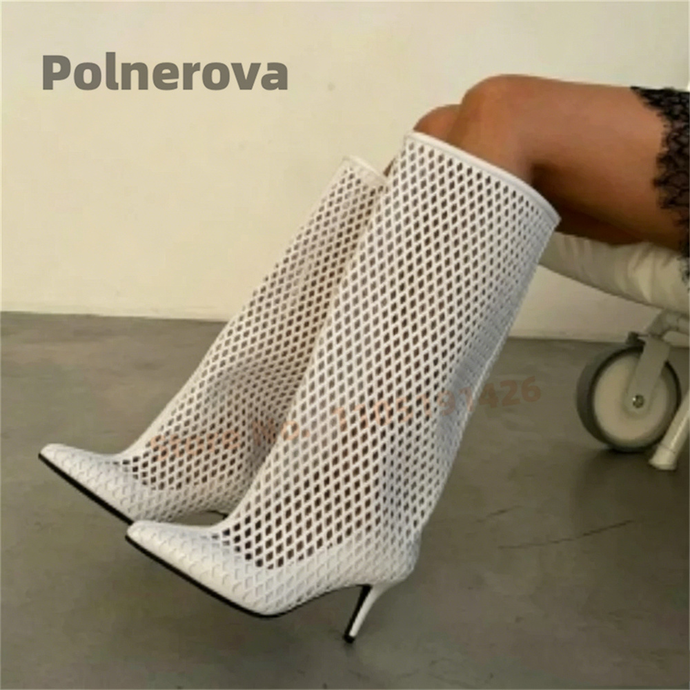 Hollow Out Leather Knee High B - Street Fashion Female recension och pris