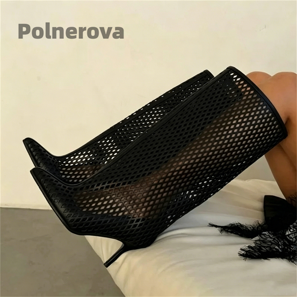 Hollow Out Leather Knee High B - Street Fashion Female recension och pris