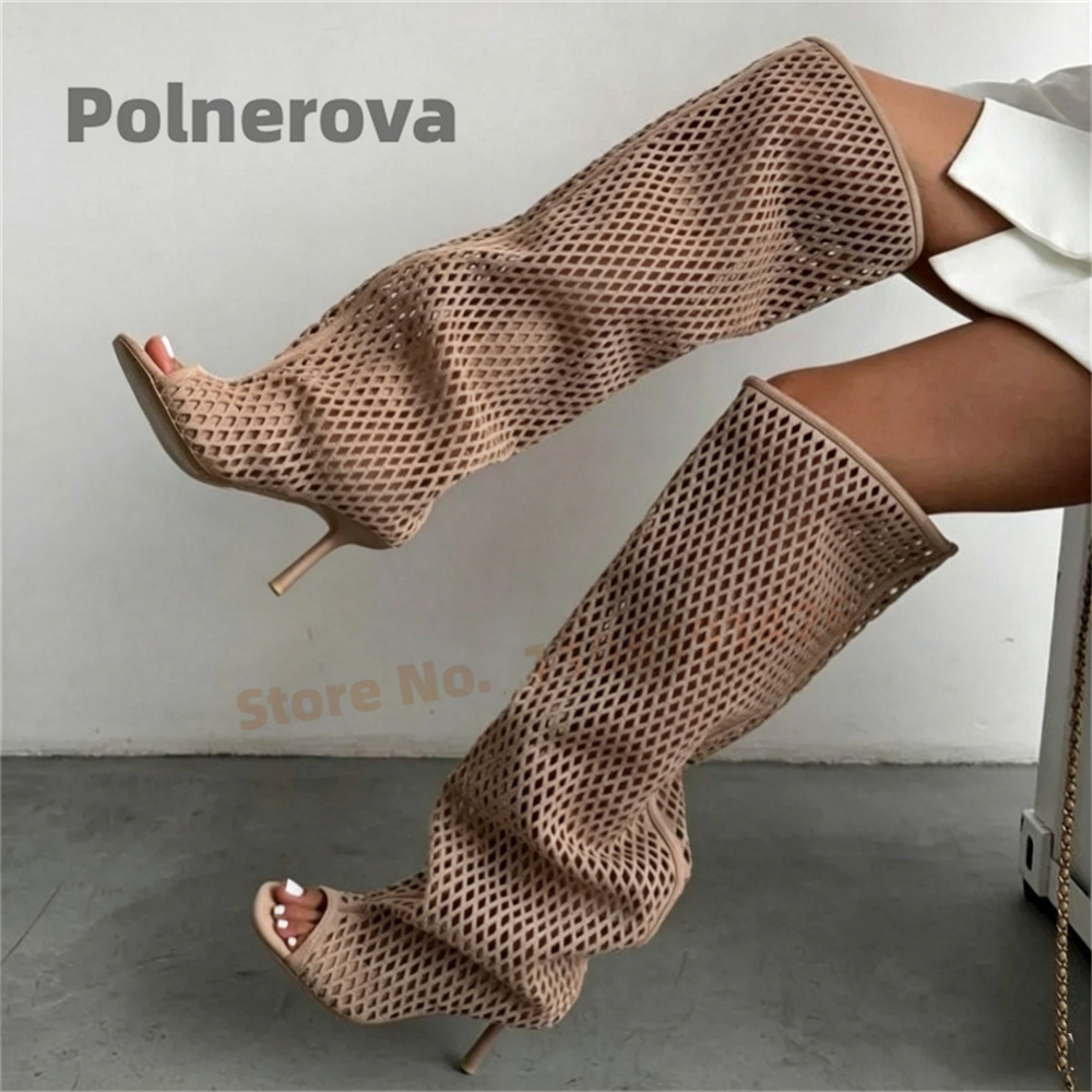 Hollow Out Leather Knee High B - Street Fashion Female recension och pris