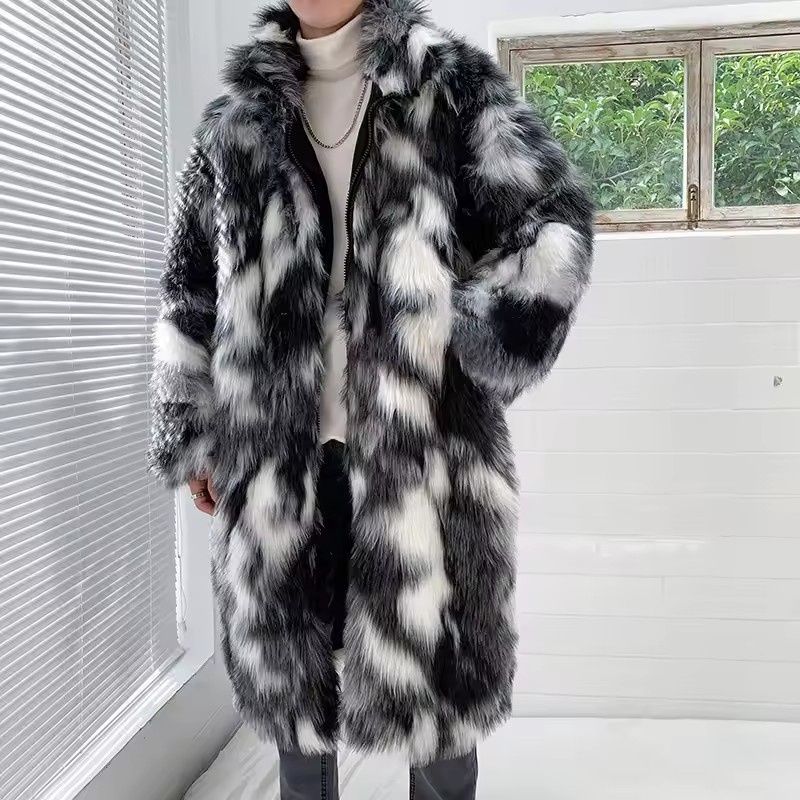 Winter Hip Hop Long Faux Fur C - Street Fashion Jacket Men recension och pris