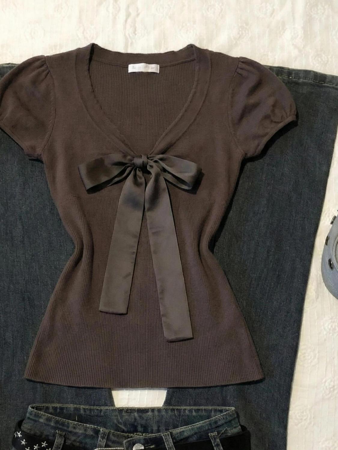 Vintage T-shirt Bow Y2k Slim S - Street Fashion Goth recension och pris