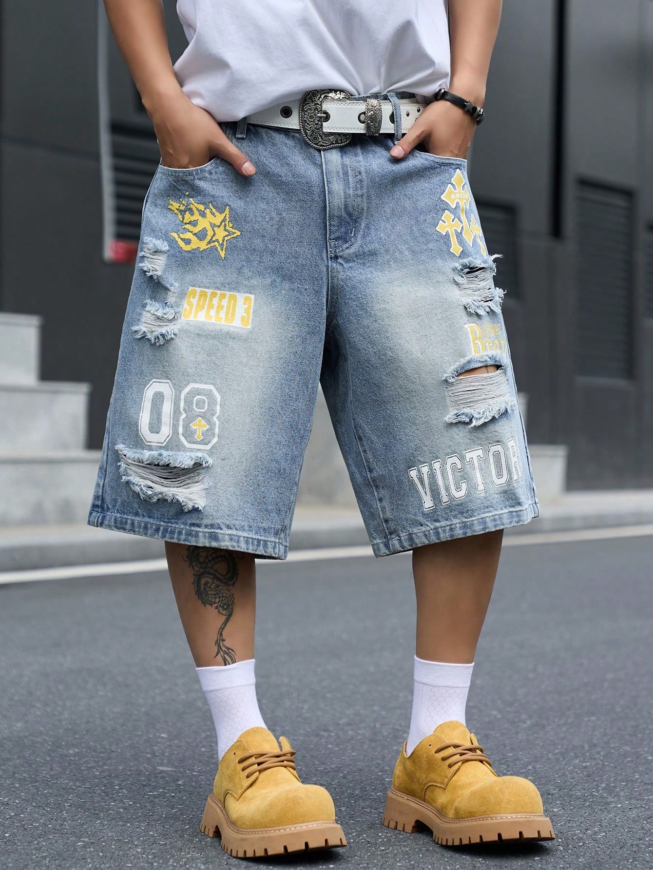 Men's Loose Fit Denim Bermuda  - Street Fashion Jeans Men recension och pris